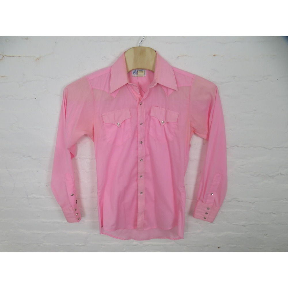Vintage Rockmount Ranch Wear Pearl Snap Shirt Mens Medium Pink Western Tru West